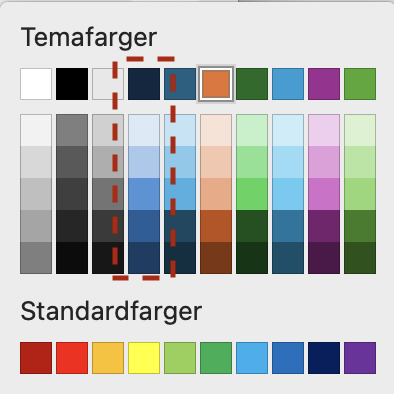 Nedover i kolonnen finner du farger i samme kulør men ulik intensitet.