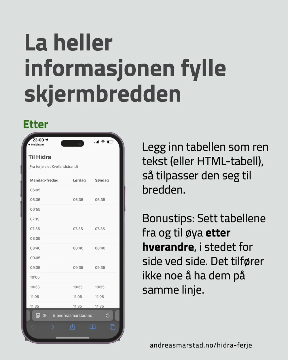 stor skrift på ny tabell