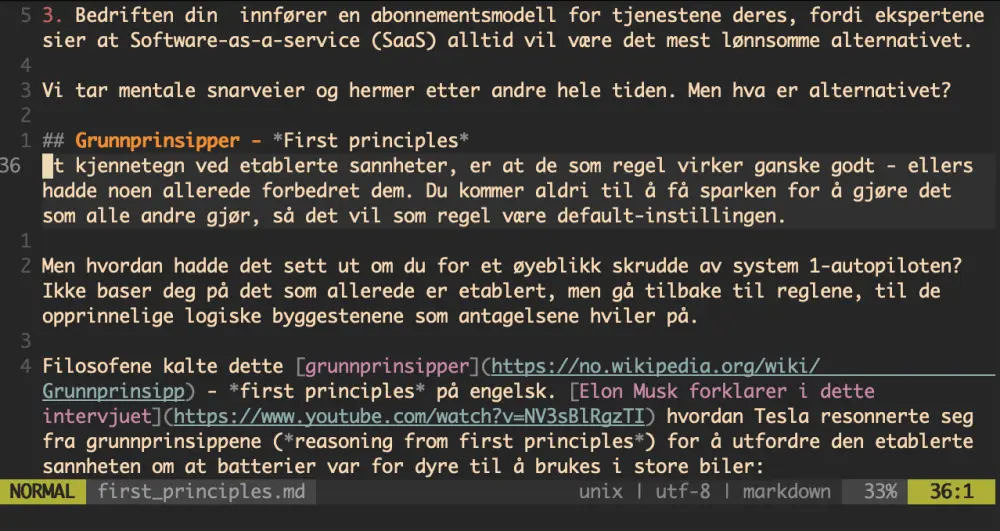 skjermbilde av markdown i vim